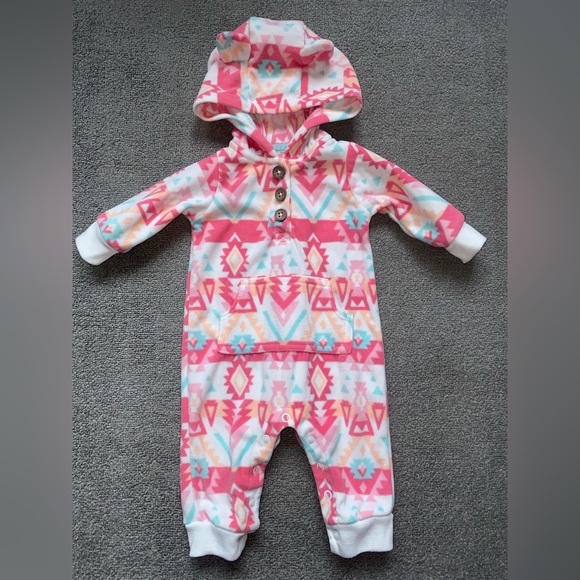 Carter’s baby girl white Aztec print hooded fleece jumpsuit coverall Sz 3 months - Picture 8 of 9